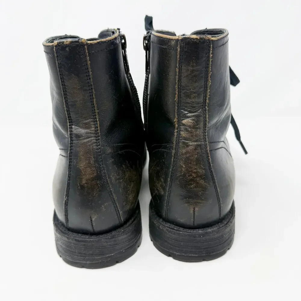 Frye Black/Brown Distressed Leather Lace Up Boots Men's Size 9.5 Made in Mexico